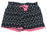 Černo-bílé vzorované lehké kraťasy s neonovou krajkou Primark