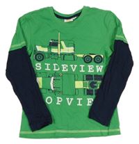 Zelené triko s kamionem a tmavomodrými rukávy Kids