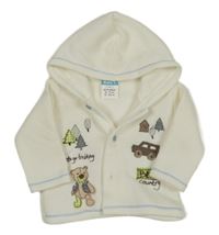 Bílá propínací mikina s obrázky a kapucí 