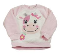 Světlerůžovo-bílá plyšová mikina s kravičkou 