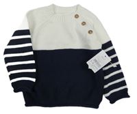 Nové - Bílo-tmavomodrý svetr s pruhovanými rukávy Nutmeg