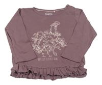Kakaové triko s růžemi a ptáčkem lupilu
