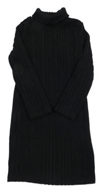 Černé pletené žebrované šaty s rolákem Shein