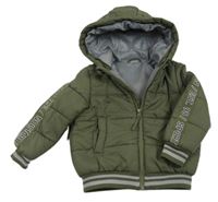 Khaki prošívaná šusťáková zateplená bunda s kapucí