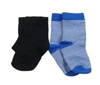 2x ponožky - černé + modro-bílé pruhované