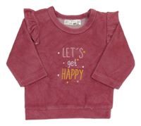 Růžová sametová žebrovaná mikina s nápisem a volánky Ergee