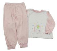 Bílo-světlerůžové sametové pyžamo s jednorožcem Impidimpi