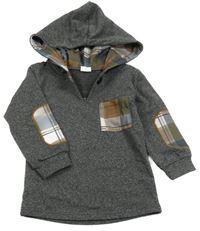 Tmavošedá melíovaná mikina s kapsičkou a kapucí 