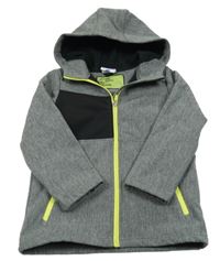 Šedo-černá melírovaná softshellová bunda s nápisem a kapucí Topolino