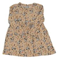 Meruňkové květované bavlněné šaty s jednorožci Kiki&Koko