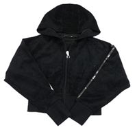 Černá žebrovaná sametová propínací crop mikina s flitry a kapucí George