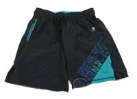Černo-modré sportovní kraťasy s nápisem 