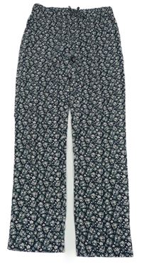 Černo-bílo-zelené květované kalhoty Name it