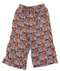 Cihlovo-modro-černé květované culottes kalhoty Kiki&Koko