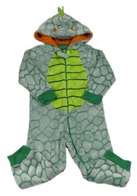 Zeleno-bílá chlupatá kombinéza s kapucí - drak Primark