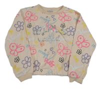 Pudrová crop mikina s motýly a nápisy Dopodopo