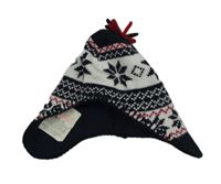 Černo-bílo-červená vzorovaná pletená podšitá ušanka Early Days