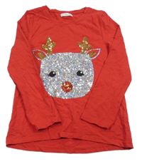 Červené triko se sobem z flitrů Bluezoo