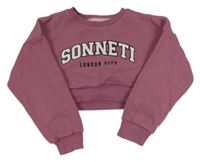 Růžová crop mikina s logem Sonneti