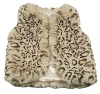 Béžovo-hnědá vzorovaná kožešinová vesta 