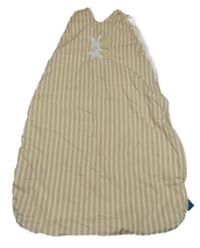 Béžovo-bílý pruhovaný plátěný zateplený spací pytel se zajíčky