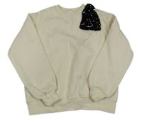 Smetanová mikina s mašlí z flitrů Zara 