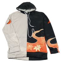 Černo-pudrová mikina s kapucí a potiskem 