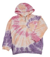 Barevná batikovaná propínací mikina s kapucí Next