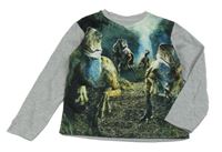 Šedo-khaki triko s dinosaury 