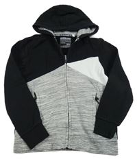 Černo - šedo - bílá propínací mikina s kapucí