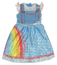 Kostým - Modro-bílé kostkované saténové šaty s mašlemi - Dorotka Galeová George