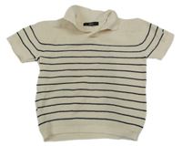 Béžovo-černé pruhované úpletové tričko s límečkem Next