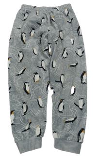 Šedé plyšové kalhoty s tučňáky 