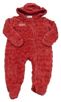 Červená vzorovaná chlupatá podšitá kombinéza s kapucí Ergee