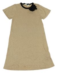 Béžovo-zlaté třpytivé úpletové šaty s mašlí H&M