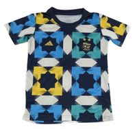 Tmavomodro-bílo-žluté sportovní tričko s logem Adidas 