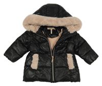 Černá šusťáková prošívaná zimní bunda s kapucí BCBG