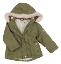 Khaki šusťáková zimní parka s jednorožcem a kapucí Dopodopo