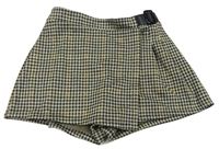 Světlebéžovo-černo-hnědé kostkované úpletové kraťasy se sukní a přezkou Matalan
