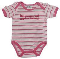Bílo-růžovo-světlerůžové pruhované body s nápisy zn. DIMO