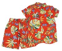 2Set - Červená košile s listy a květy + plážové kraťasy Primark