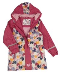 Světlerůžovo-vínový nepromokavý jarní kabát s barevnými srdíčky a kapucí zn. lupilu