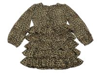 Béžovo-hnědé vzorované šaty s volánky BARDOT