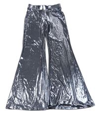 Modrošedé metalické flare kalhoty H&M