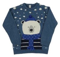 Petrolejový melírovaný svetr s medvídkem Tu