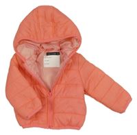 Korálová prošívaná šusťáková zimní bunda s kapucí in extenso