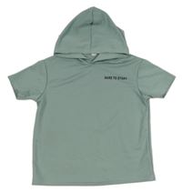 Šedoolivové tričko s nápisy a kapucí SHEIN