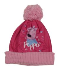 Tmavorůžovo-růžová čepice s Peppa Pig a bambulí 