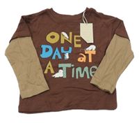 Nové - tmavohnědo-hnědé mikinotriko s nápisy a medvídky LEIGH TUCKER