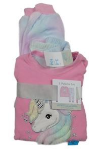 Nové - růžovo-světlemodro-fialové fleecové pyžamo s jednorožcem PRIMARK